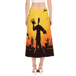 Halloween Walking Zombie Print Side Slit Midi Skirt