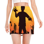 Halloween Walking Zombie Print Side Slit Mini Skirt