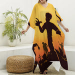 Halloween Walking Zombie Print Silk V-Neck Kaftan Dress