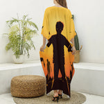 Halloween Walking Zombie Print Silk V-Neck Kaftan Dress