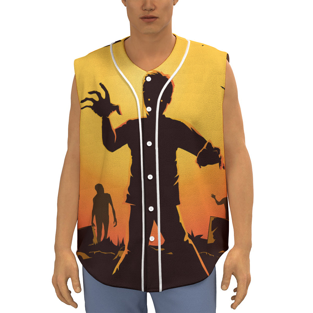 Halloween Walking Zombie Print Sleeveless Baseball Jersey