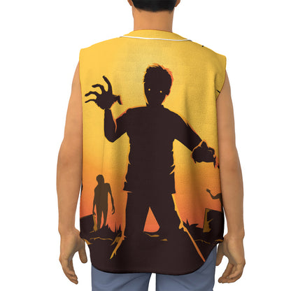 Halloween Walking Zombie Print Sleeveless Baseball Jersey