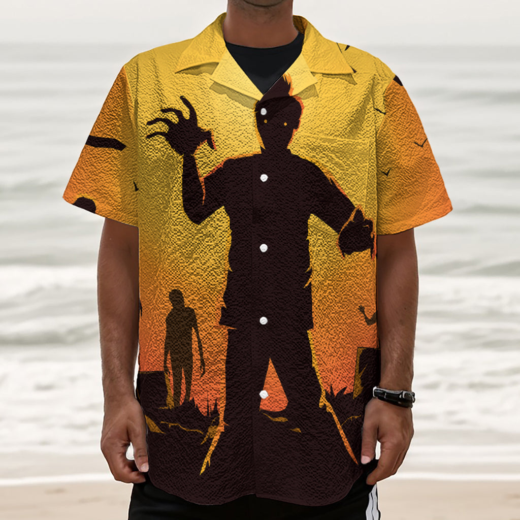 Halloween Walking Zombie Print Textured Short Sleeve Shirt
