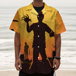 Halloween Walking Zombie Print Textured Short Sleeve Shirt