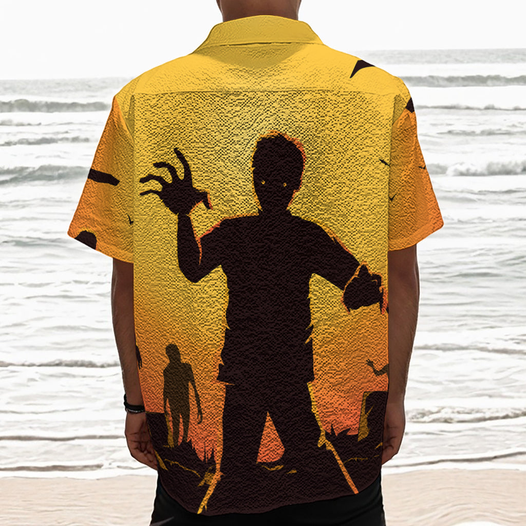 Halloween Walking Zombie Print Textured Short Sleeve Shirt