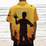 Halloween Walking Zombie Print Textured Short Sleeve Shirt