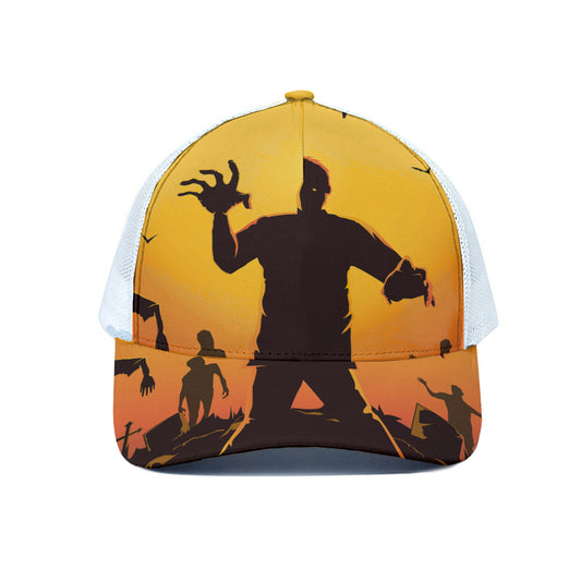 Halloween Walking Zombie Print White Mesh Trucker Cap