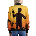 Halloween Walking Zombie Print Women's Bomber Jacket