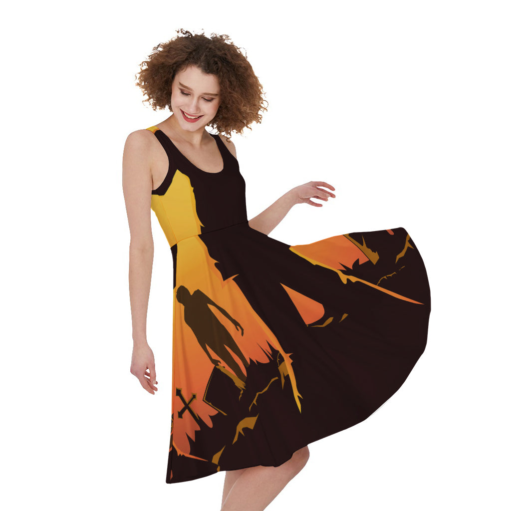 Halloween Walking Zombie Print Women's Sleeveless Dress