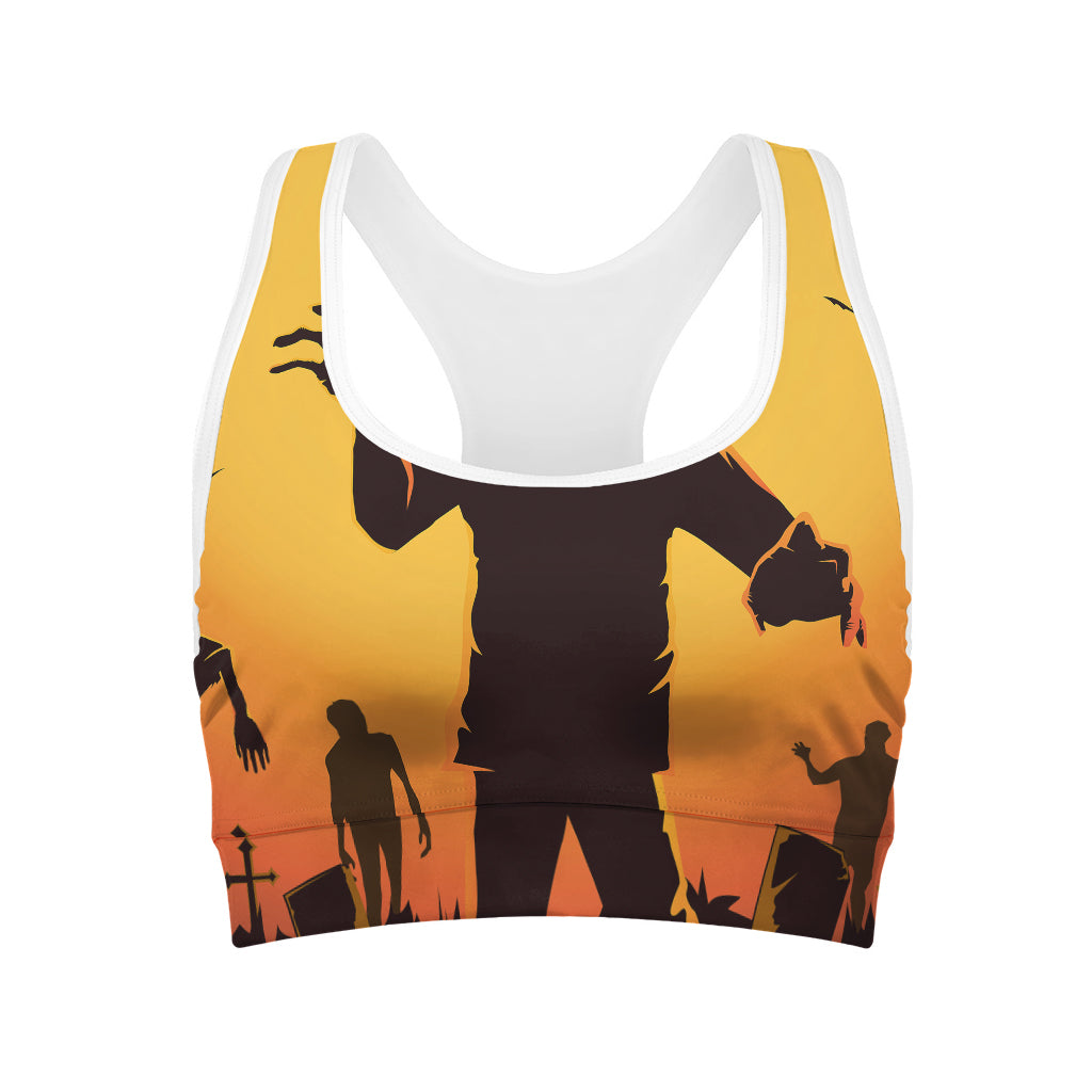 Halloween Walking Zombie Print Women's Sports Bra