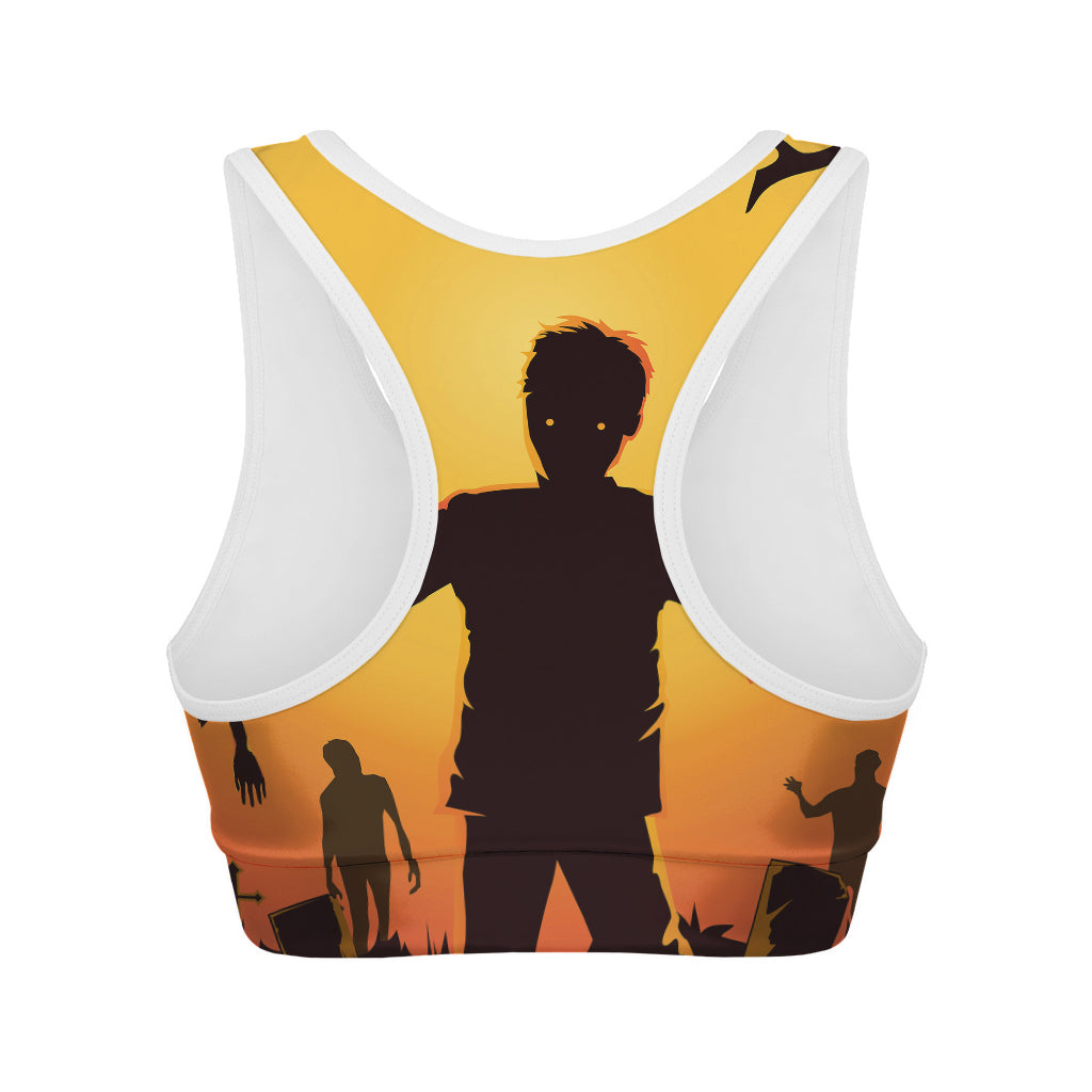 Halloween Walking Zombie Print Women's Sports Bra