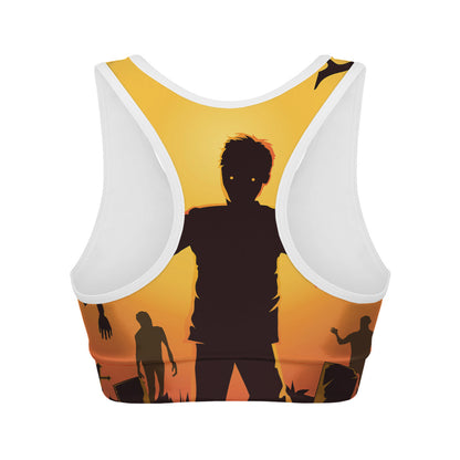 Halloween Walking Zombie Print Women's Sports Bra