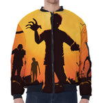 Halloween Walking Zombie Print Zip Sleeve Bomber Jacket
