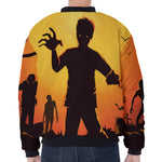 Halloween Walking Zombie Print Zip Sleeve Bomber Jacket