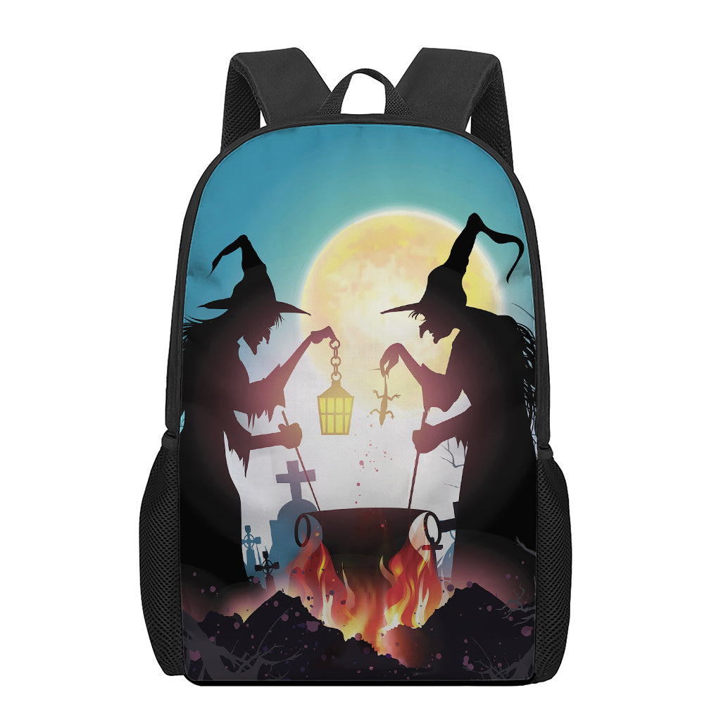 Halloween Witch And Cauldron Print 17 Inch Backpack