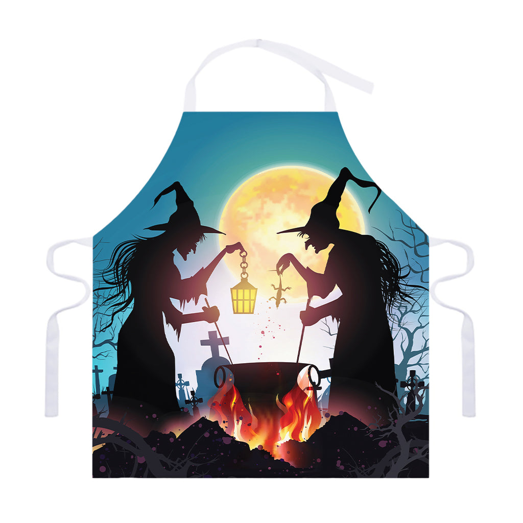Halloween Witch And Cauldron Print Adjustable Apron