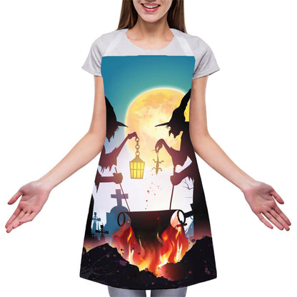 Halloween Witch And Cauldron Print Adjustable Apron