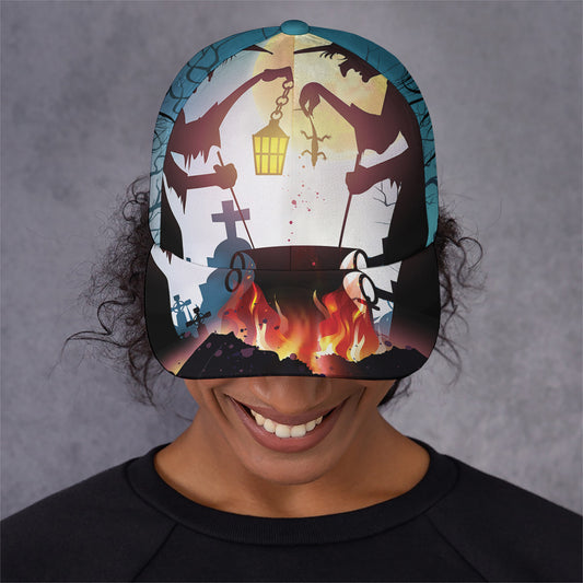 Halloween Witch And Cauldron Print Baseball Cap