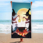 Halloween Witch And Cauldron Print Beach Towel