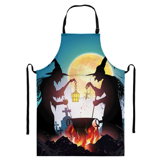 Halloween Witch And Cauldron Print Bib Apron With Pocket