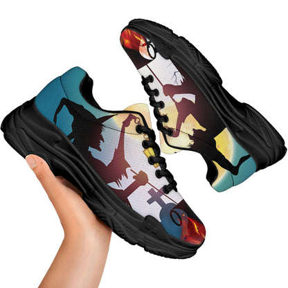 Halloween Witch And Cauldron Print Black Chunky Shoes