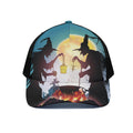 Halloween Witch And Cauldron Print Black Mesh Trucker Hat
