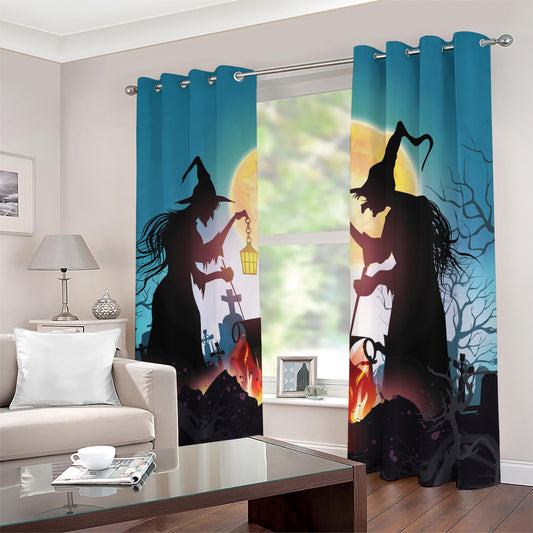 Halloween Witch And Cauldron Print Blackout Grommet Curtains