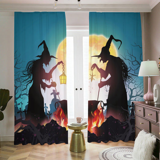 Halloween Witch And Cauldron Print Blackout Pencil Pleat Curtains