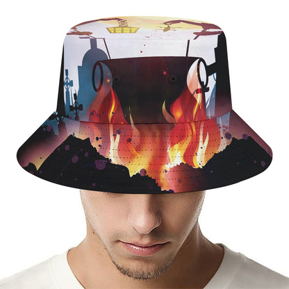 Halloween Witch And Cauldron Print Bucket Hat