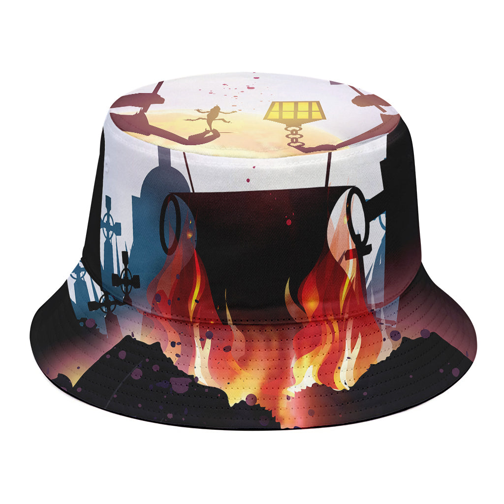 Halloween Witch And Cauldron Print Bucket Hat