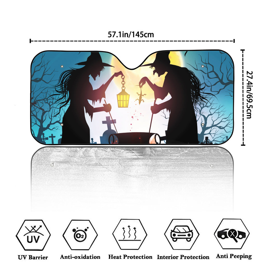 Halloween Witch And Cauldron Print Car Windshield Sun Shade