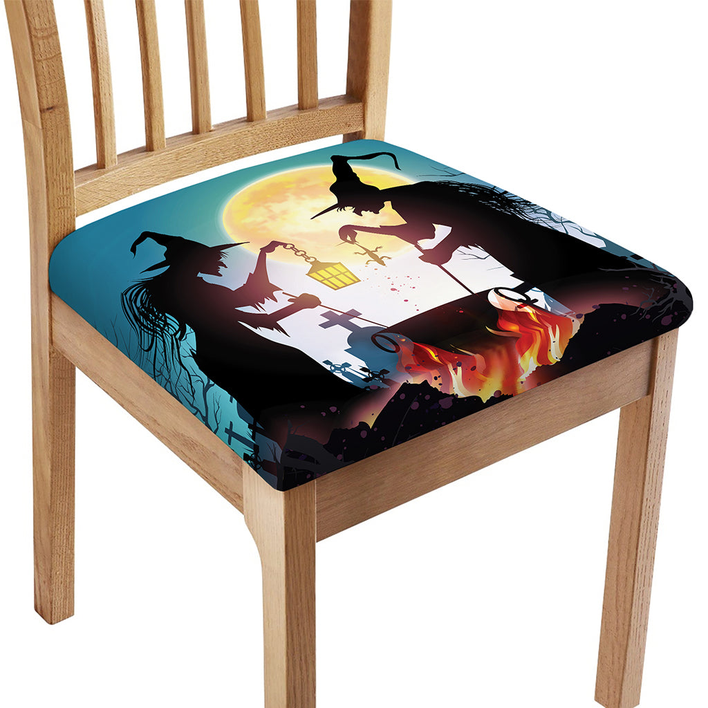 Halloween Witch And Cauldron Print Chair Cushion Cover