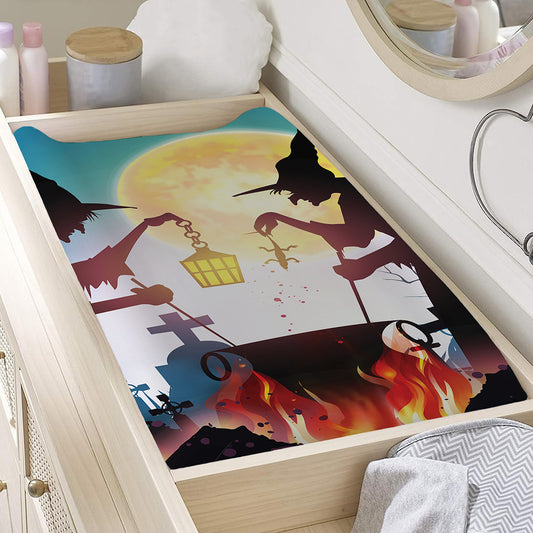 Halloween Witch And Cauldron Print Changing Pad Cover