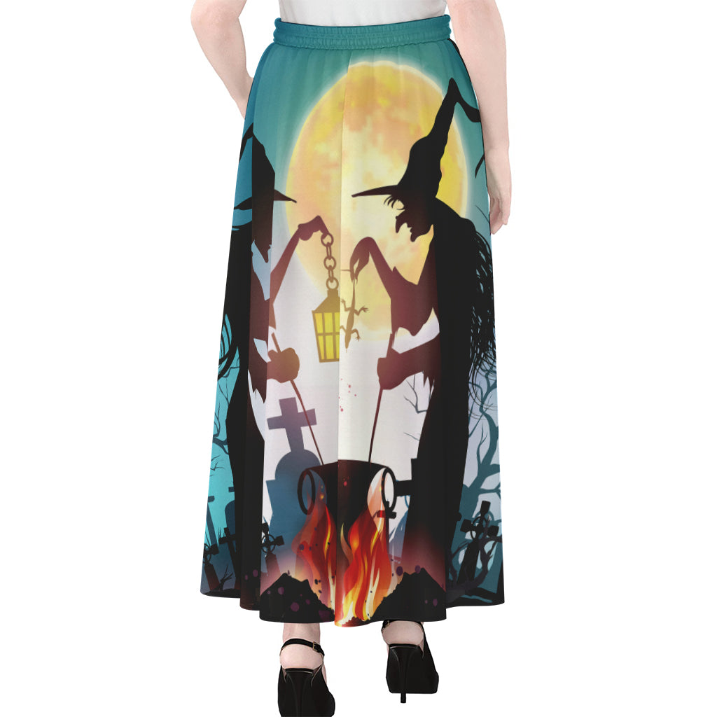Halloween Witch And Cauldron Print Chiffon Maxi Skirt