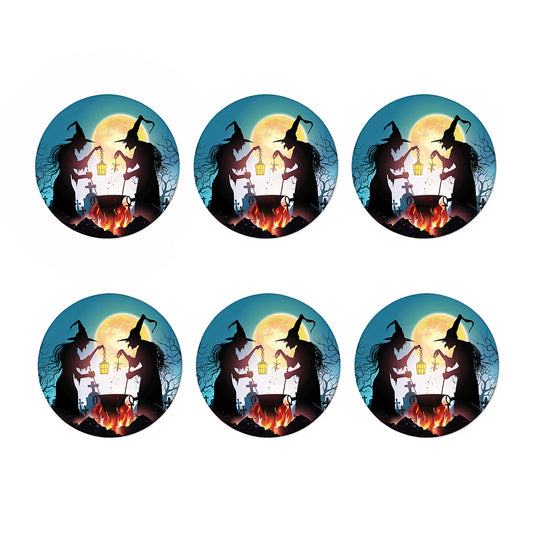 Halloween Witch And Cauldron Print Coaster Set
