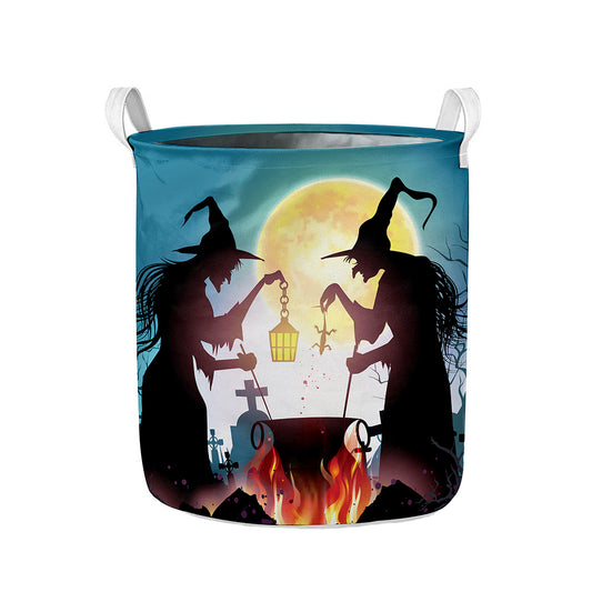 Halloween Witch And Cauldron Print Collapsible Laundry Basket