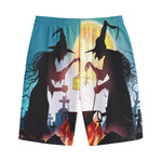 Halloween Witch And Cauldron Print Cotton Shorts