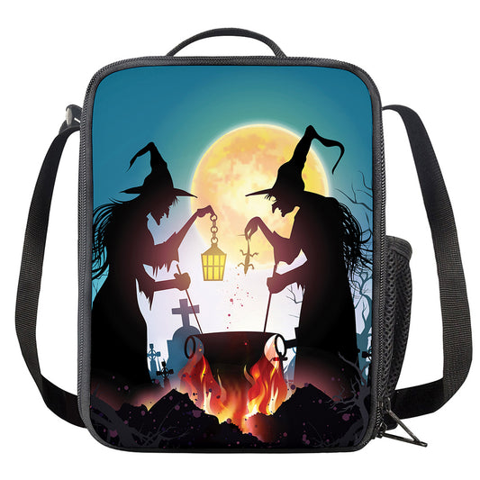 Halloween Witch And Cauldron Print Crossbody Lunch Bag