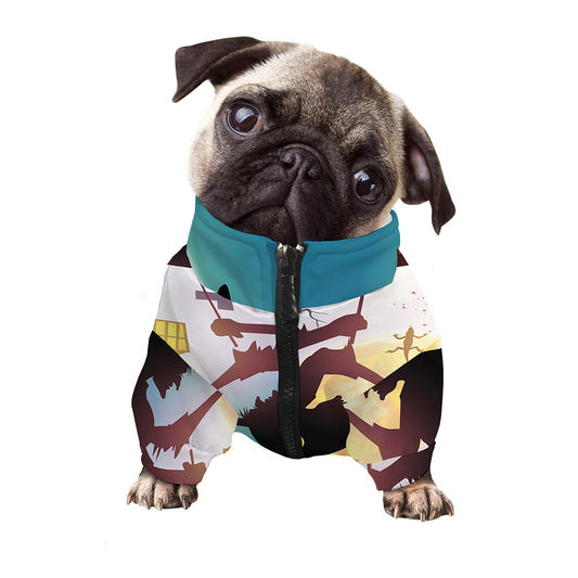 Halloween Witch And Cauldron Print Dog Zip Up Jacket
