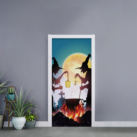 Halloween Witch And Cauldron Print Door Sticker