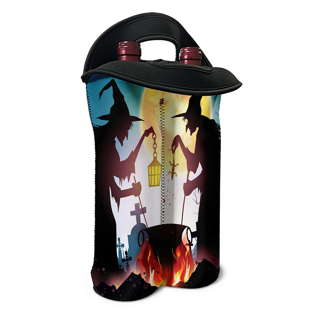 Halloween Witch And Cauldron Print Double Neoprene Wine Tote