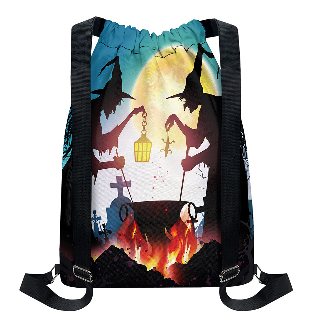 Halloween Witch And Cauldron Print Drawstring Backpack