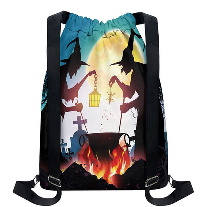 Halloween Witch And Cauldron Print Drawstring Backpack