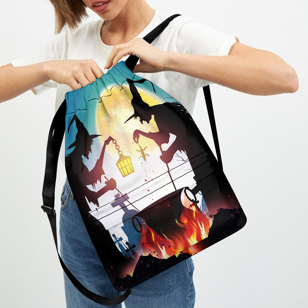 Halloween Witch And Cauldron Print Drawstring Backpack