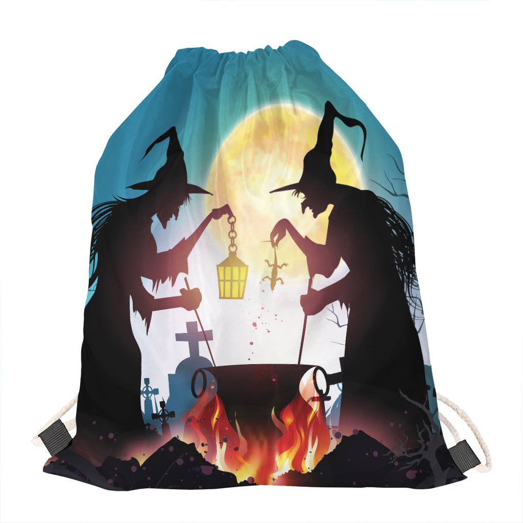 Halloween Witch And Cauldron Print Drawstring Bag