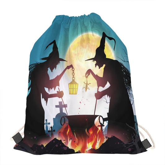 Halloween Witch And Cauldron Print Drawstring Bag