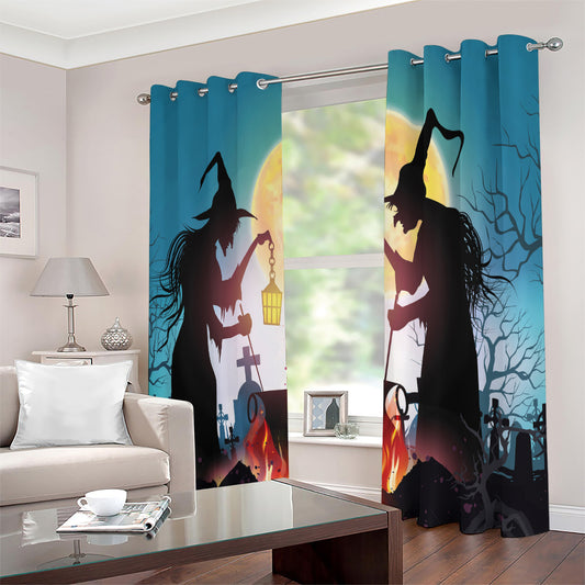 Halloween Witch And Cauldron Print Extra Wide Grommet Curtains