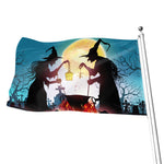 Halloween Witch And Cauldron Print Flag