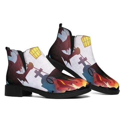 Halloween Witch And Cauldron Print Flat Ankle Boots