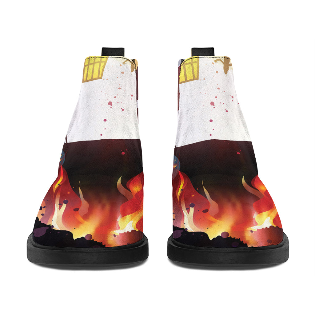 Halloween Witch And Cauldron Print Flat Ankle Boots